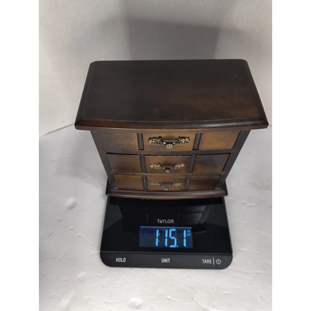 VTG 70s Mele Wooden Music Jewelry Box - 3 Drawer 7.5x8